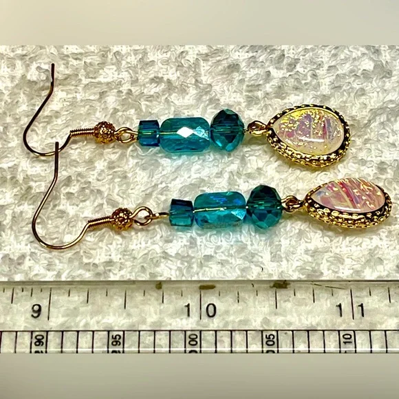 Elegant Gold and Blue Dangle Earrings - Picture 7 of 7